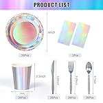 Iridescent Party Supplies Decorations,132 Pcs Disposable Iridescent Paper Party Plates Cups Knives Spoons Fork for Birthday Wedding Outdoor Picnic,Disposable Plastic Tablecloths for Dinner,Holiday - Image 2