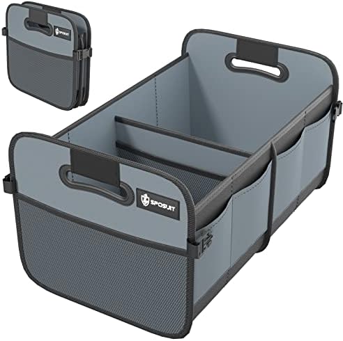 Sposuit Trunk Organizer for Car - Collapsible Trunk Storage with 11 Pockets & Reinforced Handles, SUV Trunk Organizers for Grocery Cargo(Grey)