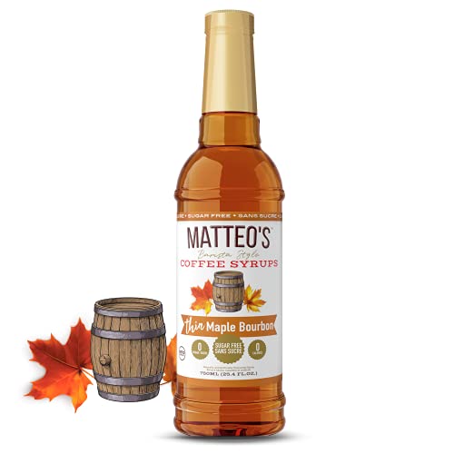 Matteo's Sugar Free Coffee Flavoring Syrup, Maple Bourbon, Delicious Coffee Syrup, 0 Calorie, 0 Sugar Coffee Syrups, Keto Friendly, 25.4 Oz, 1-Pack