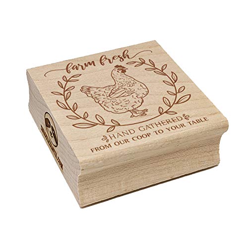 Farm Fresh Hand Gathered Chicken Eggs from Our Coop to Your Table Square Rubber Stamp for Stamping Crafting - 2.75in Large