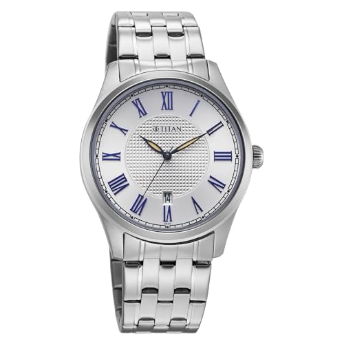 Image of Titan Neo Roman Analog with Silver White Dial Silver Stainless Steel Strap Watch for Men - 10063SM01