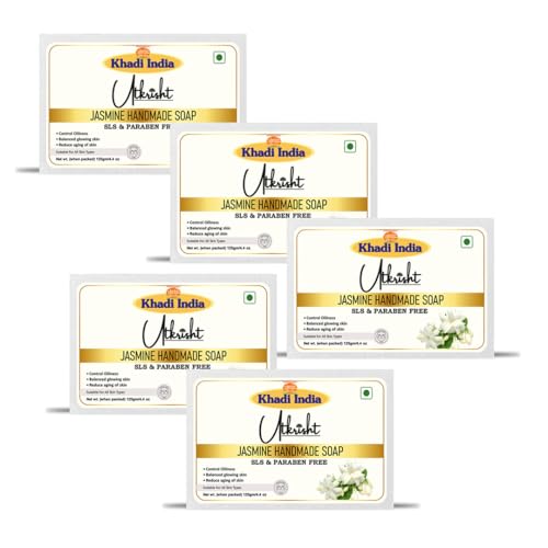 Image of Khadi Jasmine Handmade Bathing Soap Bar 125g (Pack of 5) | Natural & Herbal Soap for Glowing Skin | Helps Control Acne & Blemishes | Deep Moisturizing & Skin Brightening | All Skin Types