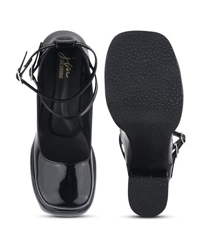 Image of JM LOOKS Mary Jane Shoes Women Chunky Block Heels Mary Janes Dress Shoes for Women Close Cap Toe 5 Inch Women's Pumps Shoes with Buckle Double Strap Comfy Pumps for Office Party Casual Wedding