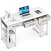 ODK Office Small Computer Desk: Home Table with Fabric Drawers & Storage Shelves, Modern Writing Desk, White, 48
