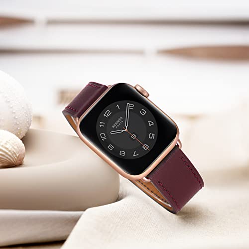 WFEAGL Pulseiras de Couro Compatíveis com Apple Watch 42mm 44mm 45mm 49mm, Pulseira de Cauda Redonda