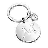 HOLLP Initial Disc Charm Keychain 26 Initial Letter Alphabet Key Ring A-Z Initial English Charm Keychain (Silver-M)
