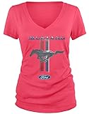 Amdesco Junior's Officially Licensed Ford Mustang Pony Emblem V-Neck T-Shirt, Azalea Medium