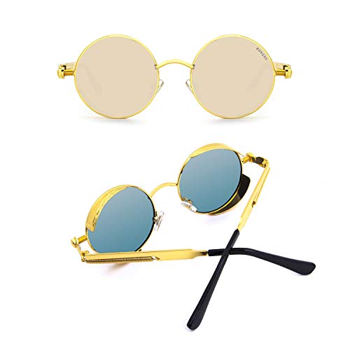 Image of RONSOU Steampunk Style Round Vintage Polarized Sunglasses Retro Eyewear UV400 Protection Matel Frame