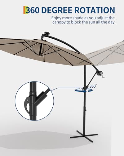 Cantilever Umbrella with Base Included, 10FT Shade for 2-6 People, Outdoor Offset Design with 360-Degree Rotation and Infinite Tilt, Durable Fade-Resistant Canopy for Deck Pool Garden Backyard, Tan