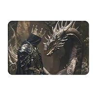 Buewutiry Front Door Mat Indoor Outdoor Outside Entrance - 16 * 24in Medieval Knight and Dragon Washable Thin Bathroom Rugs Fit Under Door, Bath Rugs for Bathroom, Kitchen Rugs Mats for Floor