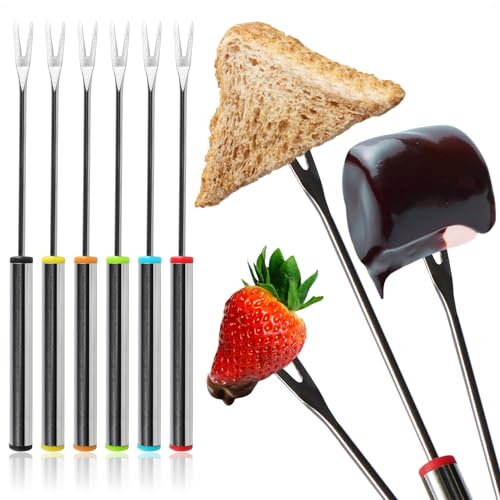 Miniatura 7 de Com-Four 12x Tenedores Para Fondue De Acero Inoxidable 18 Cm Para Fondue De Queso Chocolate Cubiertos Aptos Para Lavavajillas Con Mango De Acero Punta De Color 12 Piezas - Colorido