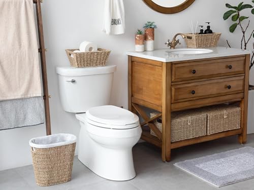 Image of StorageWorks Wicker Waste Basket, Handwoven Seagrass Trash Can with Built-in Handles, Wicker Garbage Can for Bedroom, Bathroom, 1 Pack