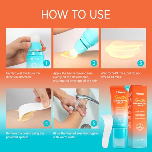 Milakos Hair Removal Cream for Women & Men, Depilatory Cream for Bikini Pubic & Intimate Areas Legs Arms Underarms - Fast, Painless, Soothing to Remove Unwanted Body Hair (Pack of 1)