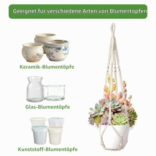 WYCWYQDR 2er Set Makramee Blumenampel 35 Zoll Baumwollseil Weiß – Bild 4