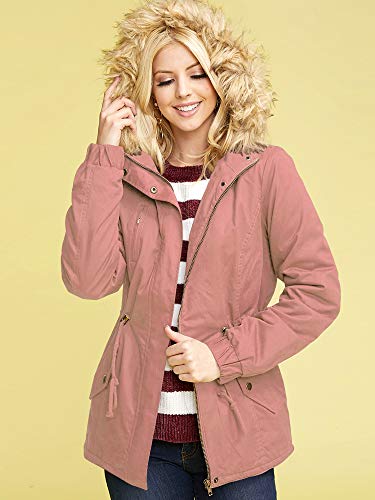 Made By Johnny Mbj Wjc2068 Womens Inner Fur Lined Military Anorak Parka Jacket Detachable Hood Fur Trim M Mauve #TOP3