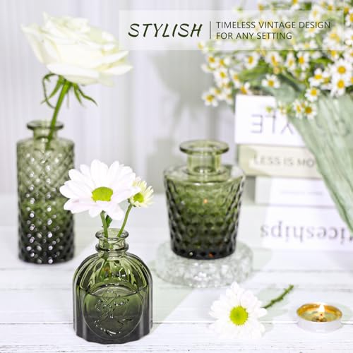 image for SUPMIND 12pcs Glass Bud Vase Set, Small Green Flower Vases for Centerp