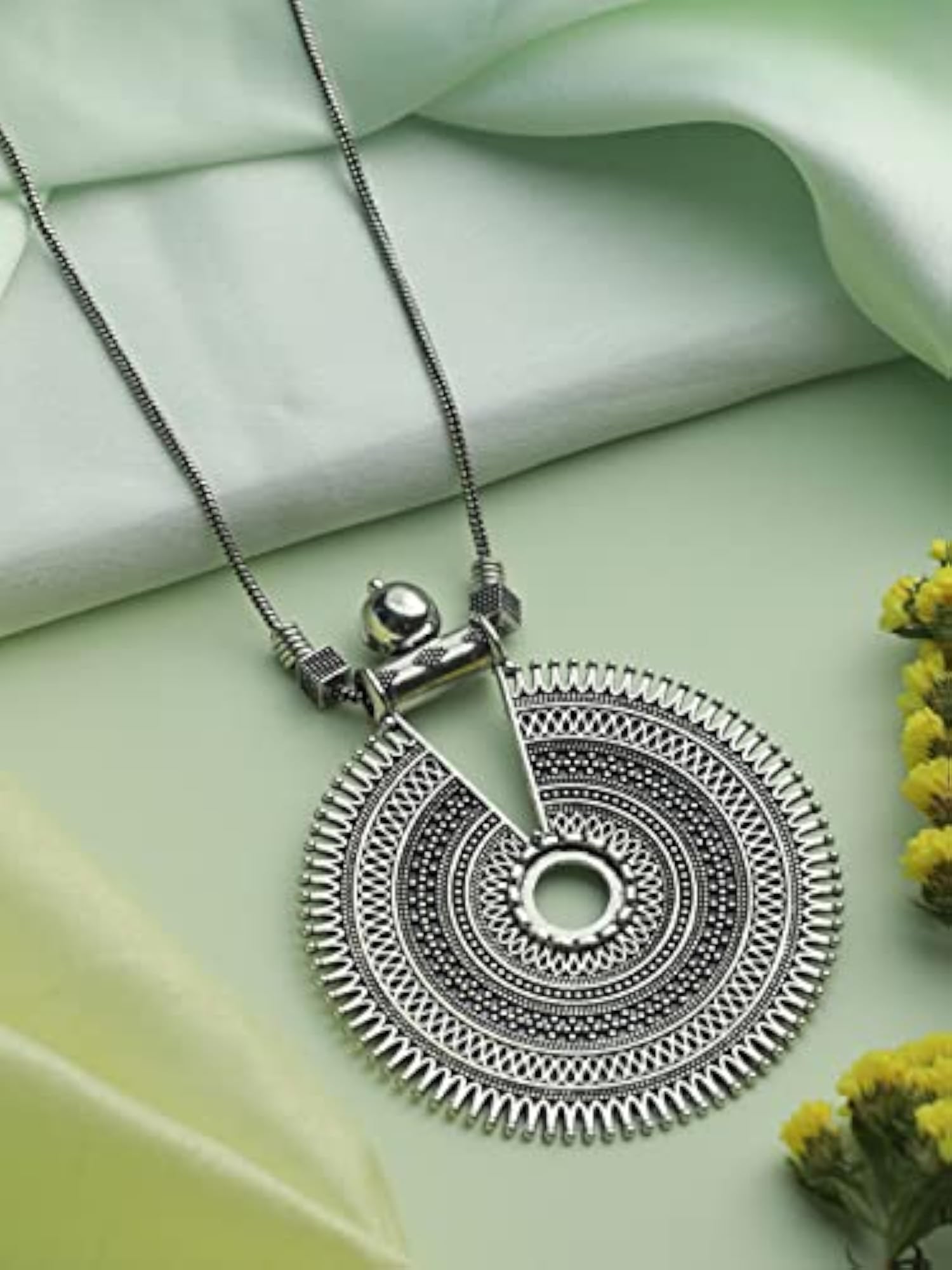 Circular Pattern Geometric Oxidised Necklace, Elegant Design