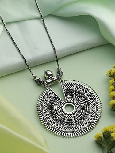 Circular Pattern Geometric Oxidised Necklace, Elegant Design