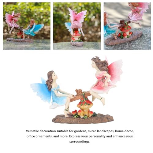 HERCHR Fairy Garden Resin Statue 8.5x6.5in Fairy on Seesaw Garden Decoration Figurine Ornament Outdoor Miniature Garden Girl Figurine - Image 2