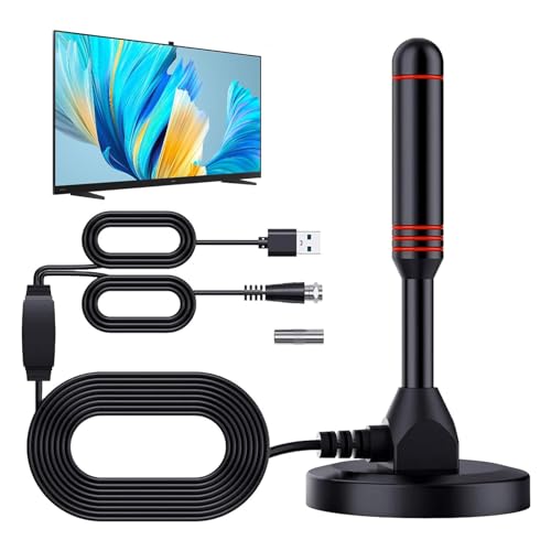 High Gain Freeview TV Aerial, Portable Indoor/Outdoor Digital TV Aerials Signal Booster with Magnetic Base, 360° Reception Digital TV Antenna 4K/HD/USB Interface/3 Meter Cable for Motorhome,Cat,Home