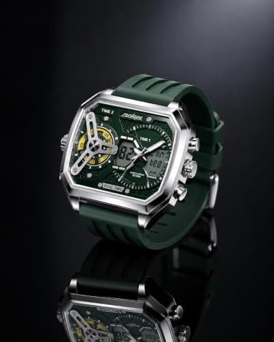 Image of Men's Square Luxury Stainless Steel Quartz Watch - Waterproof 10BAR Wristwatch with Luminous Display, Day /Date Calendar, Hardlex Glass - Fashion & Business Timepiece
