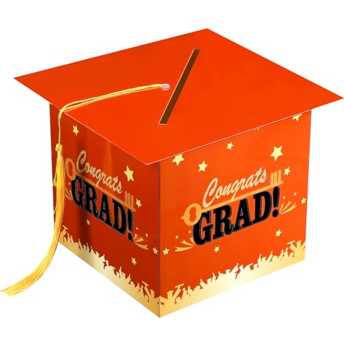 Image of Outus 2026 Grad Card Box with Tassel Congrats Graduation Cap Card Holder for Graduation Gift Box Party Supplies(Orange,Stylish)