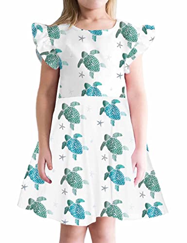 Girl's Summer Dresses Flutter Sleeve Stretchy A-Line Twirl Party Dress with Pockets for 6-12 Years Kids4
