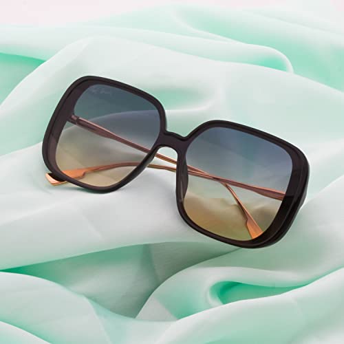 Image of Ted Smith Men's Women's UV Protection Blue Yellow Lens Black Over Sized Sunglasses