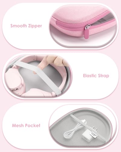 Image of Headphone Case Hard Shell Super-Slim for Soundcore Anker /Sony /JBL /Bose /Skullcandy Crusher /BERIBES /KVIDIO /TOZO /JLab Over-Ear Headphones Universal Portable Travel Organizer Bag (Pink)