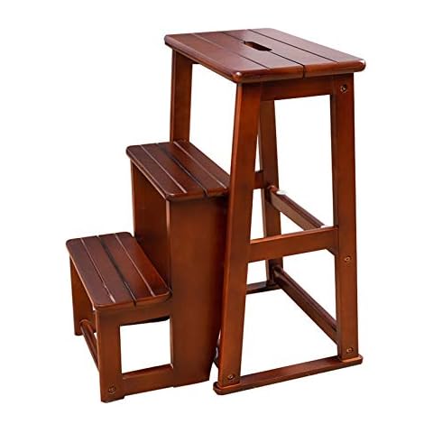 Step Stool Stepladder Solid Wood Portable Foldable Stepladder 3 Step Ladder Robust Construction- Ideal Cover