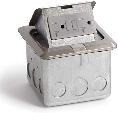 Lew Electric Square Pop Up Floor Box (2 Outlet | GFI, Stainless Steel)
