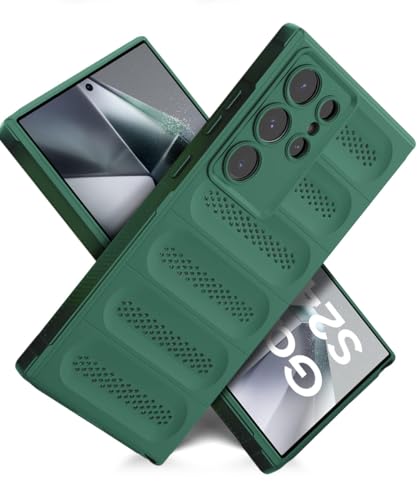 Image of WOW IMAGINE Ultimate Silicone Back Cover Case for Samsung Galaxy S24 Ultra 5G | Heat Dissipation Thin Soft TPU | 360 Camera Protection | Breathable Cooling Holes - Forest Green