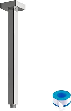 Lordear Ceiling Mounted Shower Arm 16 Inch Shower Pipe with Flange, 1/2 NPT Square Shower Stem for Rain Shower Head, Chrome