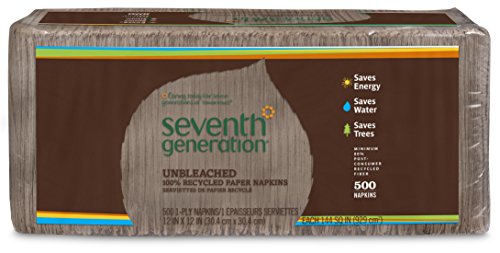 Seventh Generation 100% Recycled Unbleached Paper Napkins, Lunch and Dinner Napkins, 500ct