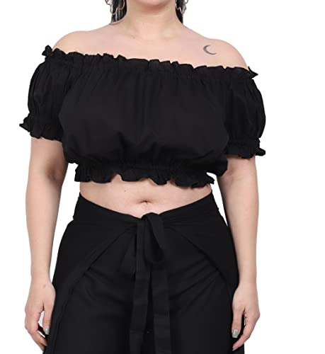 Wevez Women's Tribal Cotton Puff Top, One Size, Black #TOP3