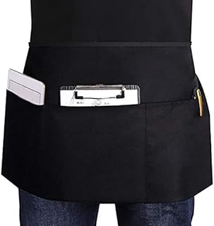 Waitress Apron with Pockets, Half Apron, Waist Apron, Black Short Apron, Black Waiter Waitress Apron, Waterproof Chef Apron Cooking Apron for Kitchen Restaurant Gardening Bbq for Men and Women
