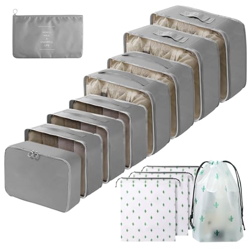 Gemtte Organizador Maleta Viaje, 13 piezas Impermeable Bolsas Organizadoras Maleta, Multifunción Packing Cubes Bolsas Ropa Viaje, Organizador de Viaje con Bolsa Zapatos (Gris)