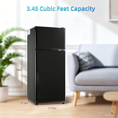 Image of Dorm Fridge with Freezer, Small Refrigerator 3.45 Cu. Ft. with Freezer for Apartment, 7-Level Temperature Adjustable Apartment Size Fridge for Kichen, College, Office, Black