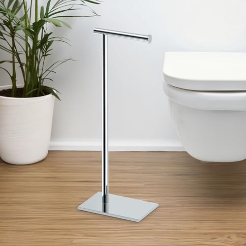 Gatco 2950 Modern Freestanding Bathroom Accessory Set, Chrome Toilet Paper Holder & Vanity Hand Towel Holder, Luxury Bathroom Tissue Stand and Towel Organizer, Elegant Bathroom Housewarming Gift Set by Gatco - Used condition - Image 4