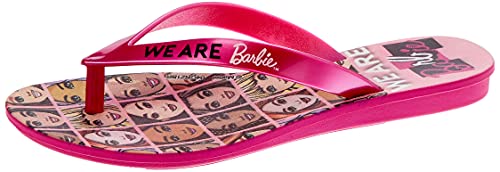 Chinelo Barbie Faces, Grendene Kids, Criança Unissex, Rosa/Rosa Metalizado, 26/27