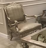 Largeur : environ 80 cm Casa Padrino Fauteuil baroque de luxe argent/argent antique - Magnifique fauteuil de salon - Meubles de salon baroques - Noble & Magnifique