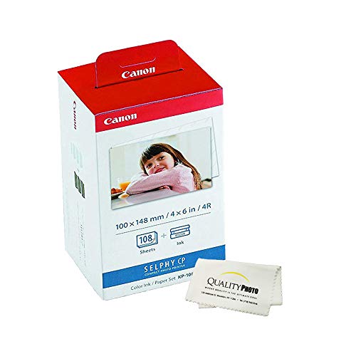 Canon Kp-108In 3 Color Ink Cassette And 108 Sheets 4 X 6 Paper Glossy For Selphy Cp1300, Cp1200, Cp910, Cp900, Cp760, Cp770, Cp780 Cp800. Bonus: Quality Photo Microfiber Cloth #TOP3