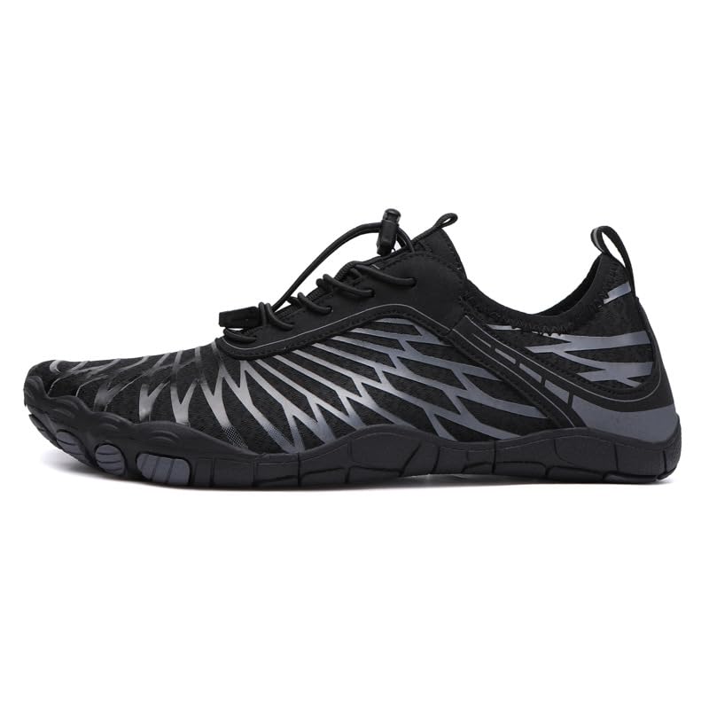 Anti-Slip Rubber Athletic Hiking Water Shoes for Mens Womens | Barefoot Aqua Swim Walking Shoes | Five-Finger Shoes | Running Shoes Lightweight Sneakers - Color: Black | Size: 38