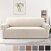 HVERSAILTEX High Stretch Sofa Slipcover 1 Piece Couch Cover Non Slip Sofa Cover with Elastic Bottom Thick Soft Sofa Covers Washable Polyester Spandex Jacquard Fabric Stripe DesignSofa Natural