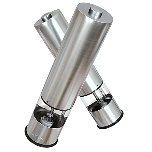 Electric Salt and Pepper Grinder Set - Automatic, Refillable, Battery Operated Stainless Steel Spice Mills with Light - One Handed Push Button Peppercorn Grinders and Sea Salt Mills by JAGURDS - Image 3