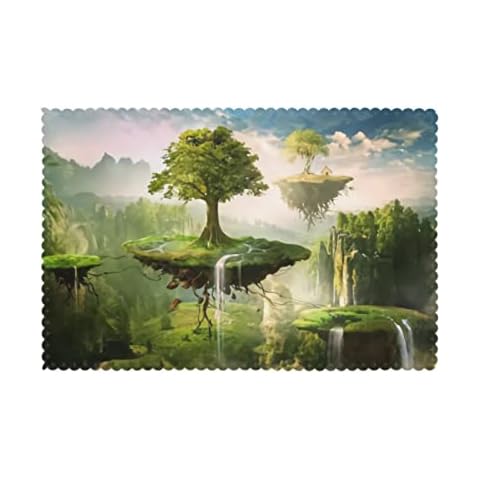 Tree City Fantasy Placemats for Dining Table Set of 6,Heat-Resistant Wipeable Place Mats Washable Toddle Table Mats for Outdoor Farmhouse Indoor Kitchen Decor 12×18 inch Cover