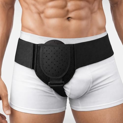BLITZU Inguinal Hernia Support Belt for Men & Women, Adjustable Left or Right Side Hernia Truss with Removable Compression Pad, Slim Groin Support Belt for Everyday Wear Black S-M