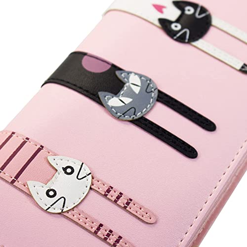 Valentoria® Birthday Gifts For Women's Mini Faux Leather Bifold 3 Cat Design Clutch Wallet(Long Pink) #TOP6