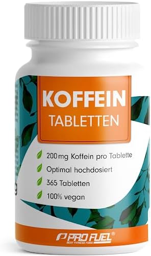 Koffeintabletten 365x - 200 mg Koffein pro Tablette - laborgeprüft mit Zertifikat: Koffein-Gehalt und die Reinheit - Vorrat für ein ganzes Jahr - 100% vegan
