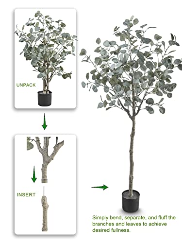 Astidy Eucalyptus Tree Artificial - 5Ft Faux Eucalyptus Tree In Pot - Fake Eucalyptus Plant - Silver Dollar Leaves Silk Trees - Artificial Tree For Home Office Living Room Floor Decor Indoor #TOP4
